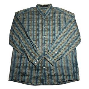 Vintage Jhane Barnes Shirt Mens Large Green Abstract Long Sleeve Woven Geometric